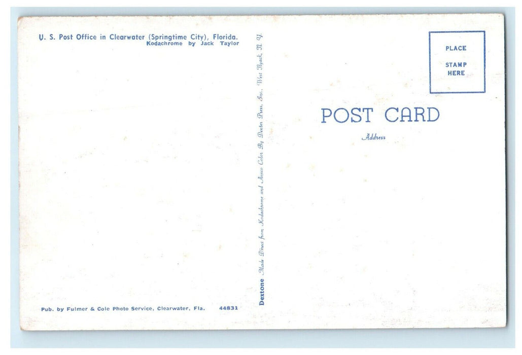 c1950's U.S Post Office In Clearwater Springtime City Florida FL Postcard