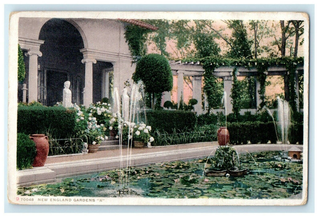 c1910's New England Gardens "A" Lily Pod Water Fountain Phostint Postcard