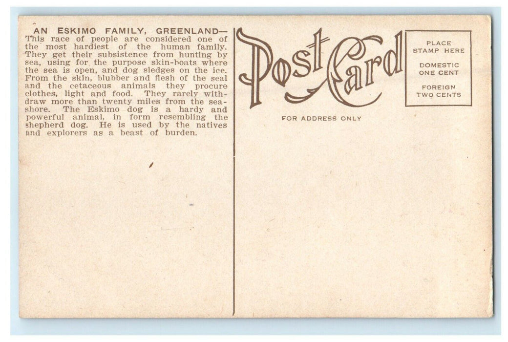 c1940's An Eskimo Family Shepherd Dog Teepee Greenland Postcard