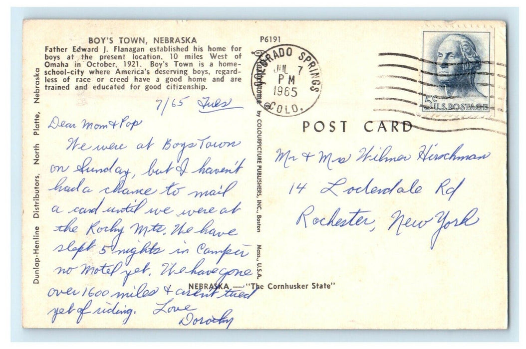 1965 Boys Town NE, Home For Boys School City Father Edward J. Flanagan Postcard