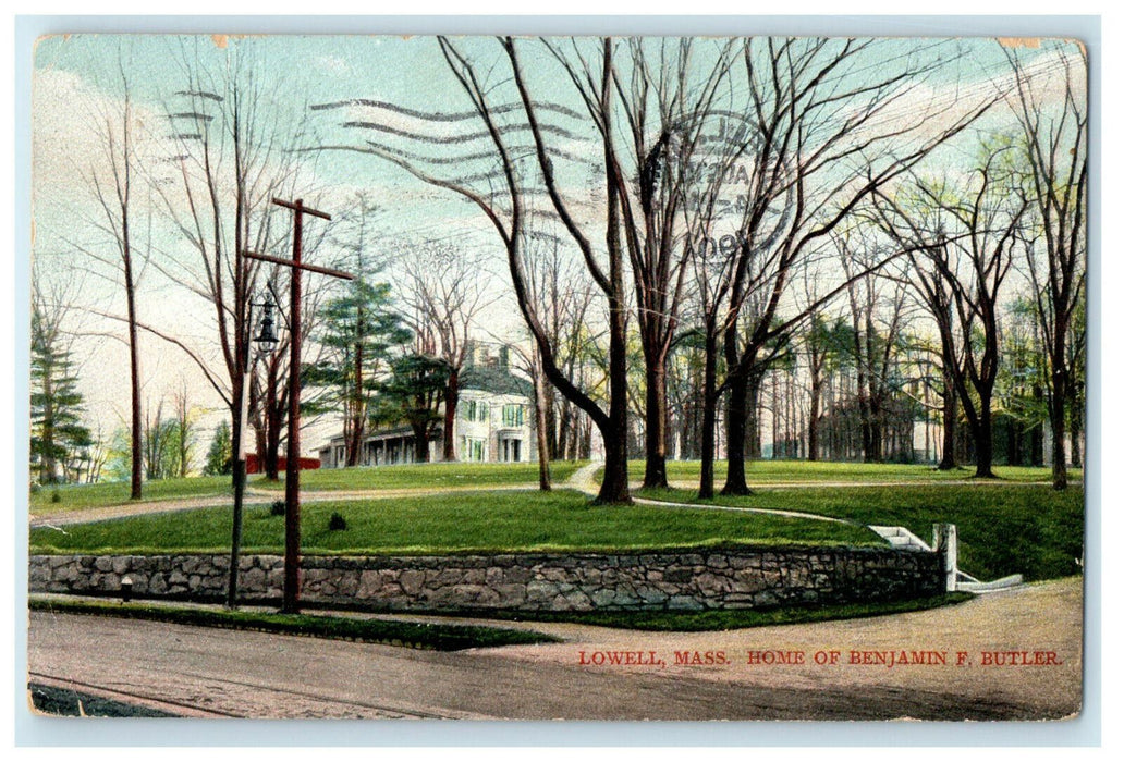 1907 Home of Benjamin F Butler, Lowell, Massachusetts MA Posted Postcard