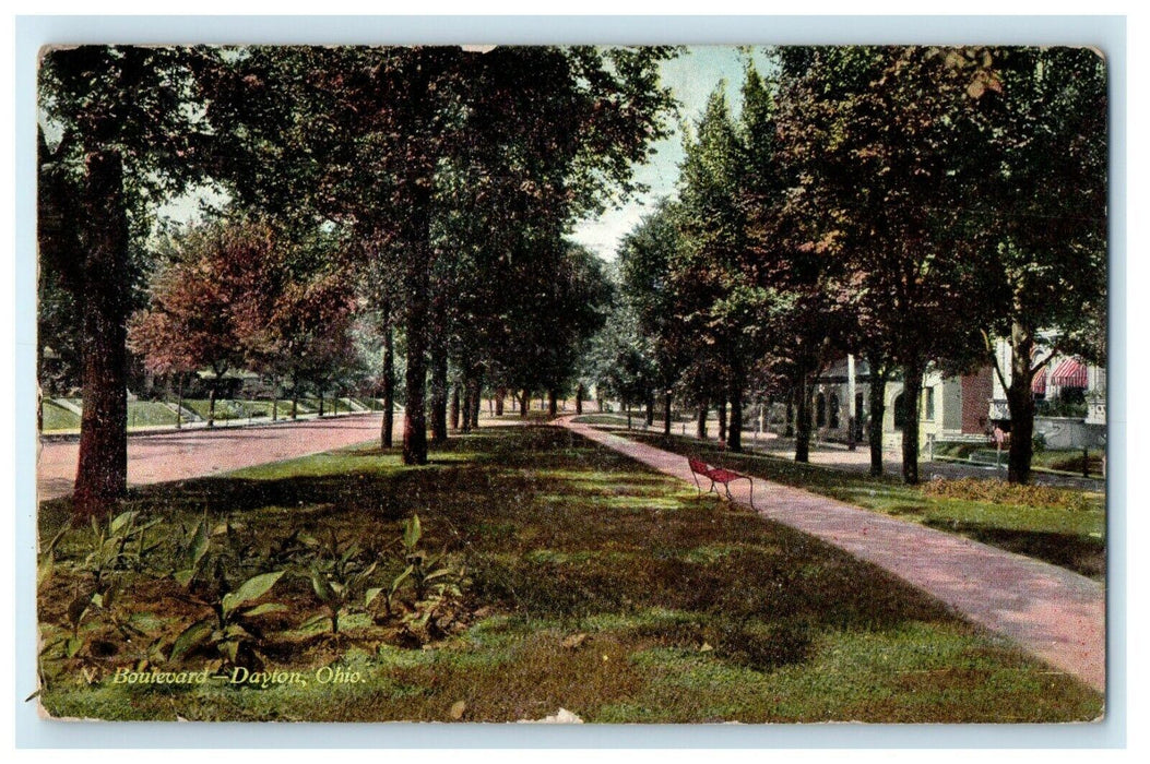 1909 View Of Boulevard Bench Dayton Ohio OH Posted Antique Postcard