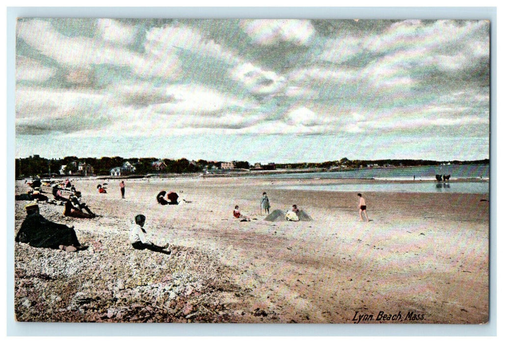 c1910s Crowd Sitting in Sand, Lynn Beach Massachusetts MA Unposted Postcard
