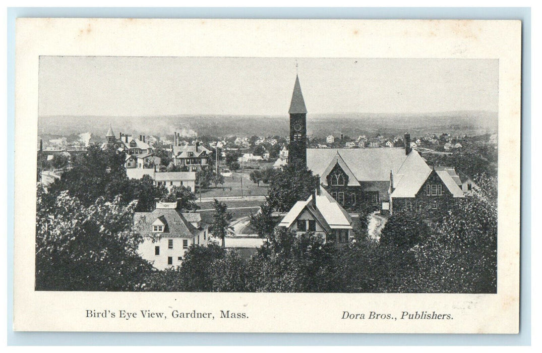 c1905s Bird's Eye View, Gardner, Massachusetts MA Antique Unposted Postcard