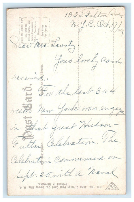 1909 Lover's Leap Weehawken New Jersey NJ Posted Antique Postcard
