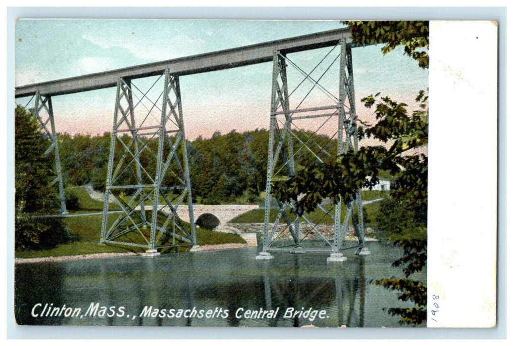1908 Massachusetts Central Bridge, Clinton, Massachusetts MA Posted Postcard