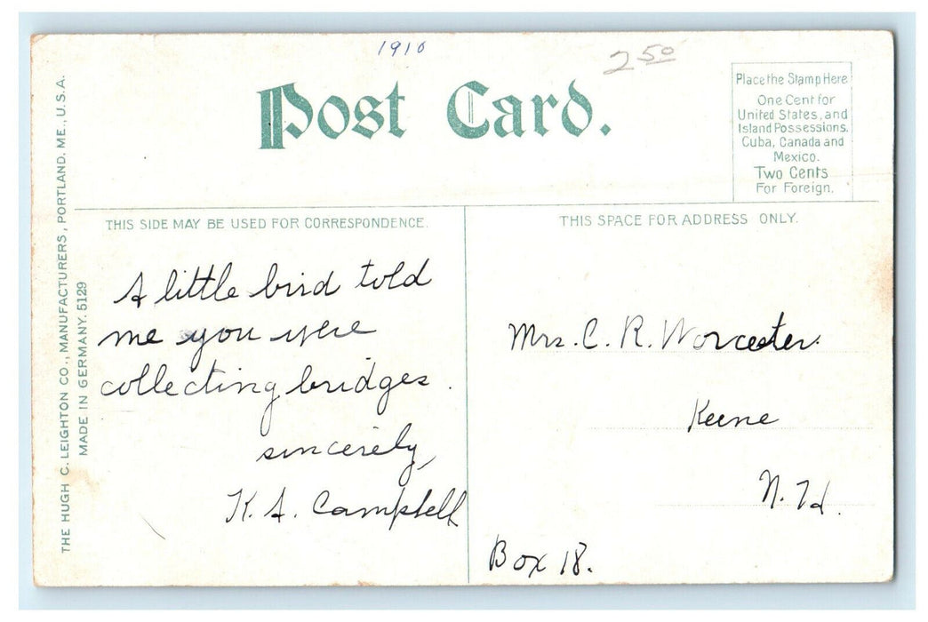 1908 Massachusetts Central Bridge, Clinton, Massachusetts MA Posted Postcard