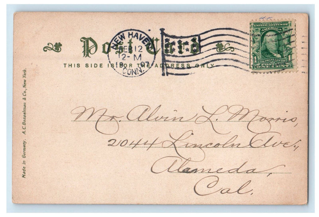 1907 Vanderbilt Hall, Yale University New Haven CT Posted Antique Postcard