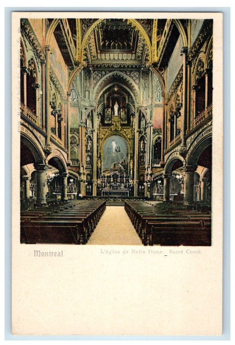 L'eglise De Notre Dame Sacre Coeur Interior Montreal Canada Antique Postcard