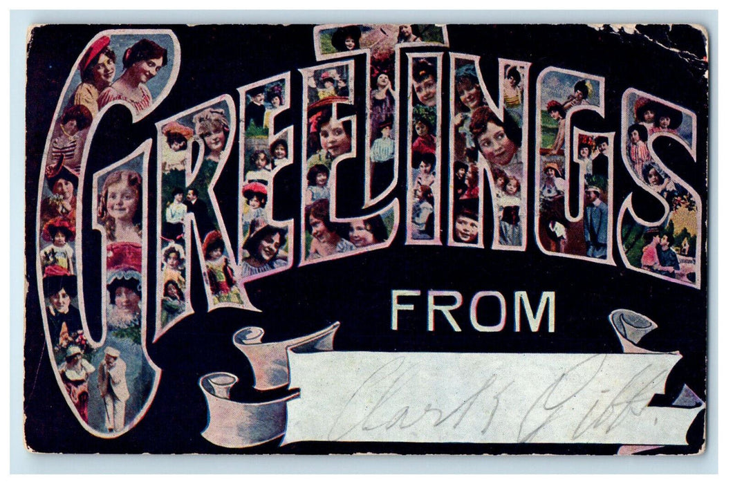 1908 Women Masked in Greetings from Letters Posted Antique Postcard