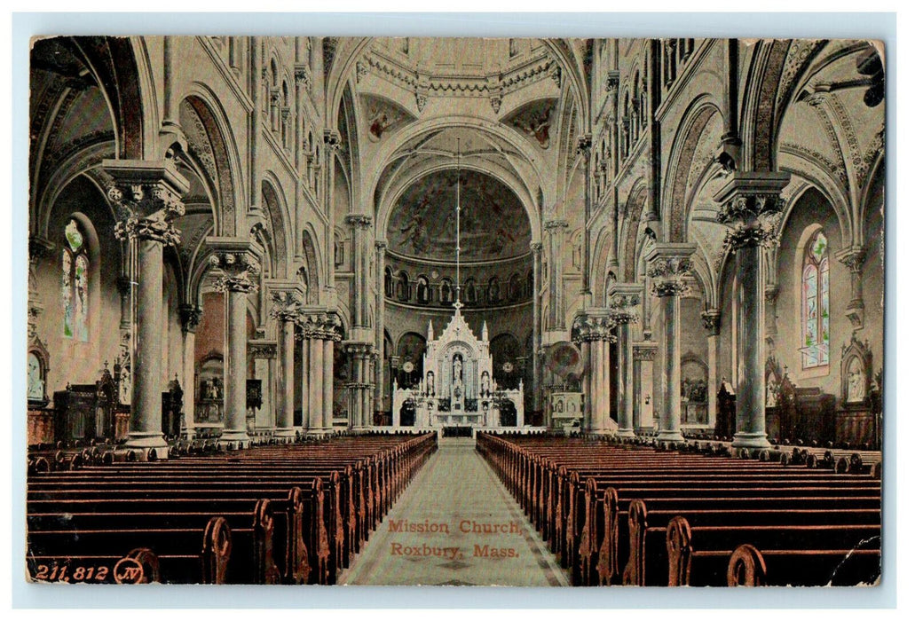 1910 Mission Church, Roxbury, Massachusetts MA Antique Cancel Posted Postcard
