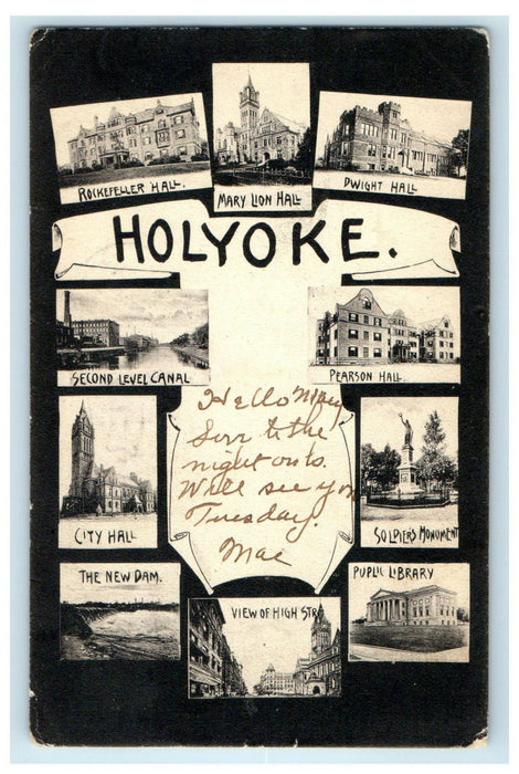 1905 Multiviews of Buildings and Dam, Holyoke Massachusetts MA Posted Postcard