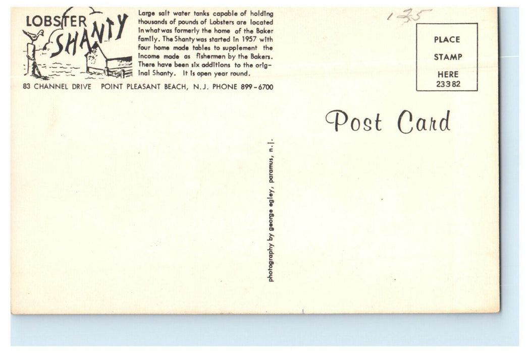 c1960 Restaurant, Lobster Shanty Point Pleasant Beach New Jersey Postcard