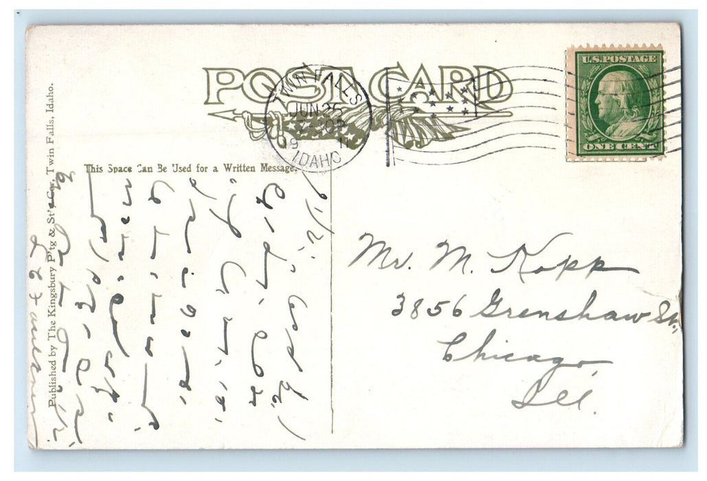 1911 Shoshone Falls Twin Falls, Idaho ID Shorthand Secret Code Postcard
