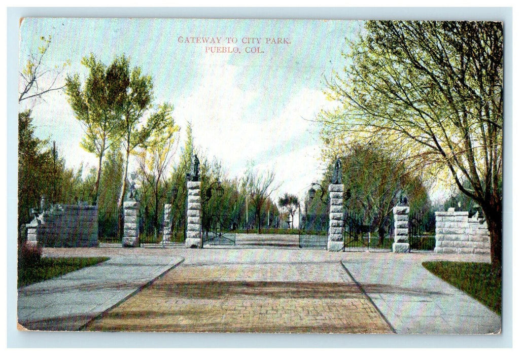 c1910 Gateway to City Park, Pueblo, Colorado CO Antique Postcard