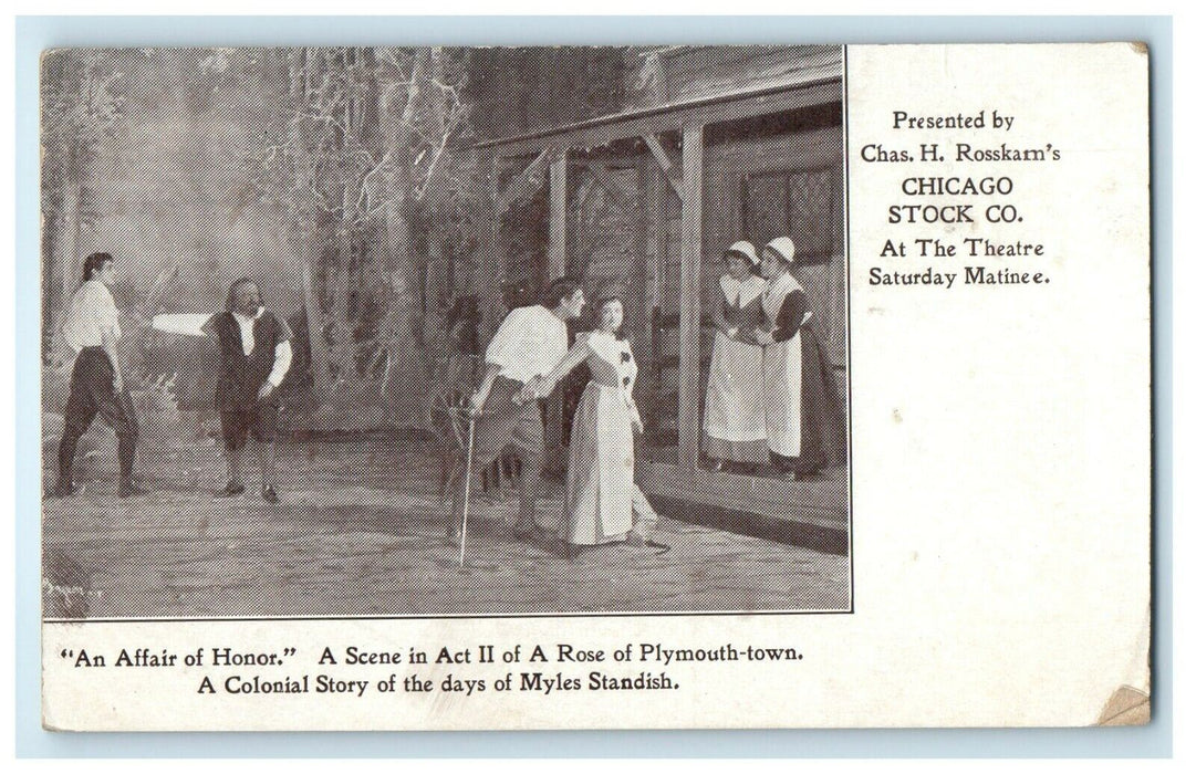 c1910 "Rose of Plymoth-Town" Play Theatre Advertising Chicago Stock Co. Postcard