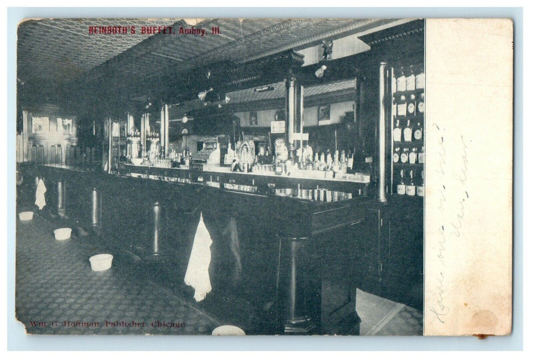 c1910's Reinboth's Buffet Restaurant Interior Amboy Illinois IL Antique Postcard