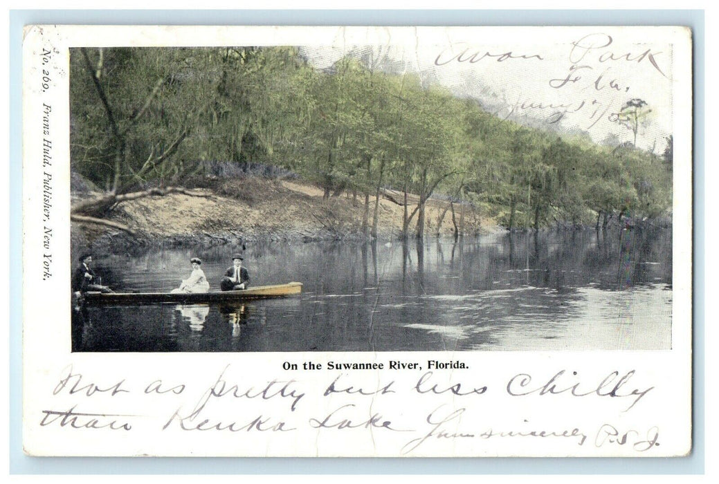 1905 On The Suwanee River Florida FL Girl And Boys Canoeing Avon Park Postcard
