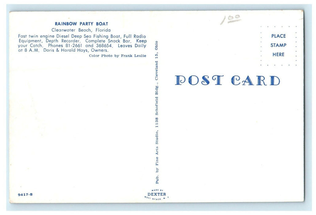 Rainbow Party Boat Clearwater Beach Florida FL, Deep Sea Fishing Boat Postcard