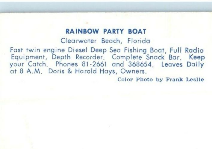 Rainbow Party Boat Clearwater Beach Florida FL, Deep Sea Fishing Boat Postcard