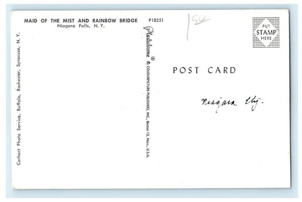 Maid Of The Mist And Rainbow Bridge Boat Ship Niagara Falls New York NY Postcard