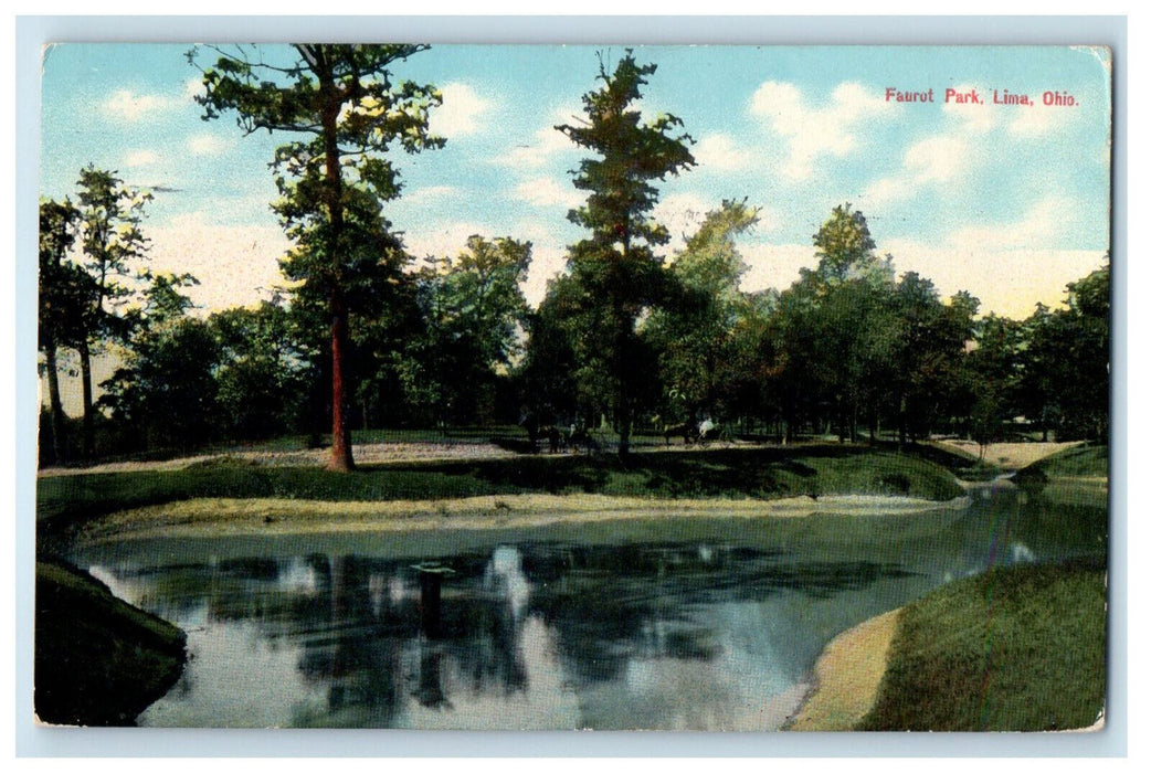 c1910 Trees and River Scene Faurot Park, Lima Ohio OH Posted Antique Postcard