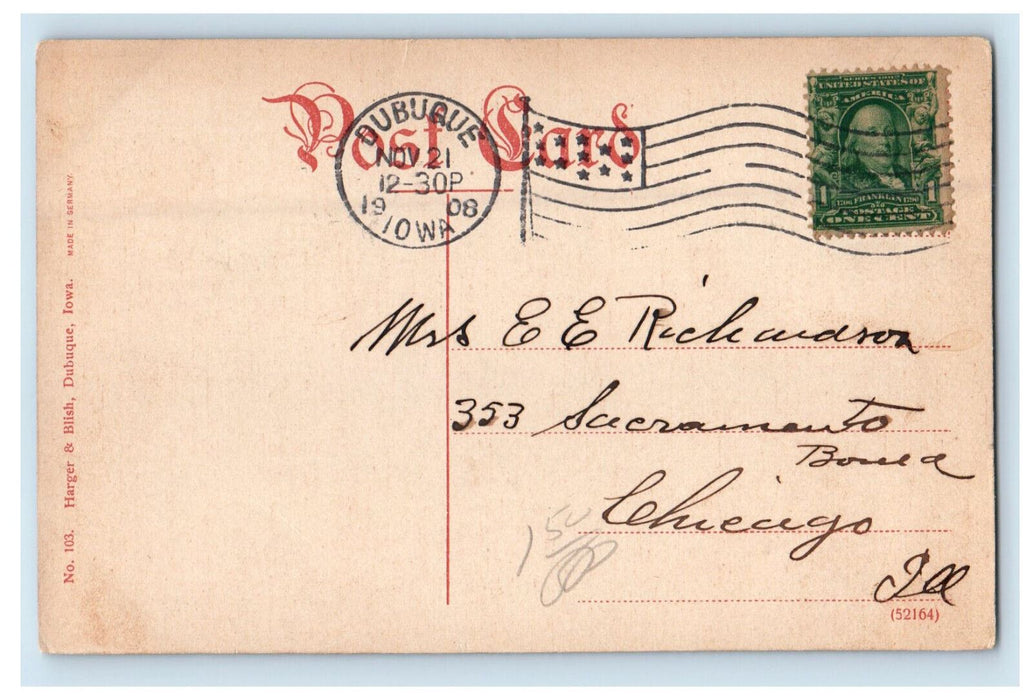 1908 Along the Catfish Dubuque Iowa IA Posted Antique Postcard