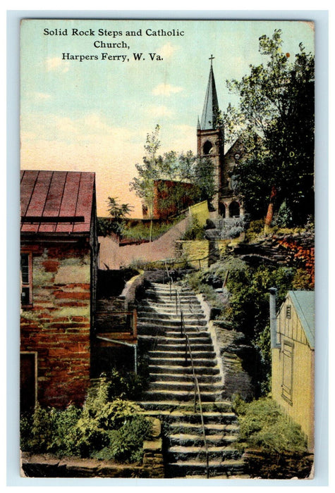 1912 Solid Rock Steps, Catholic Church Harpers Ferry West Virginia WV Postcard