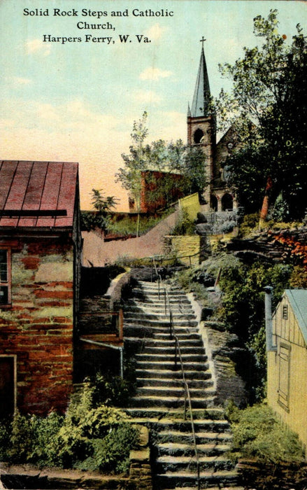 1912 Solid Rock Steps, Catholic Church Harpers Ferry West Virginia WV Postcard