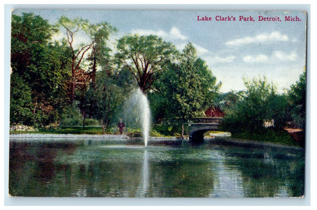 1909 Lake Clark's Park, Detroit Michigan MI Antique Posted Postcard