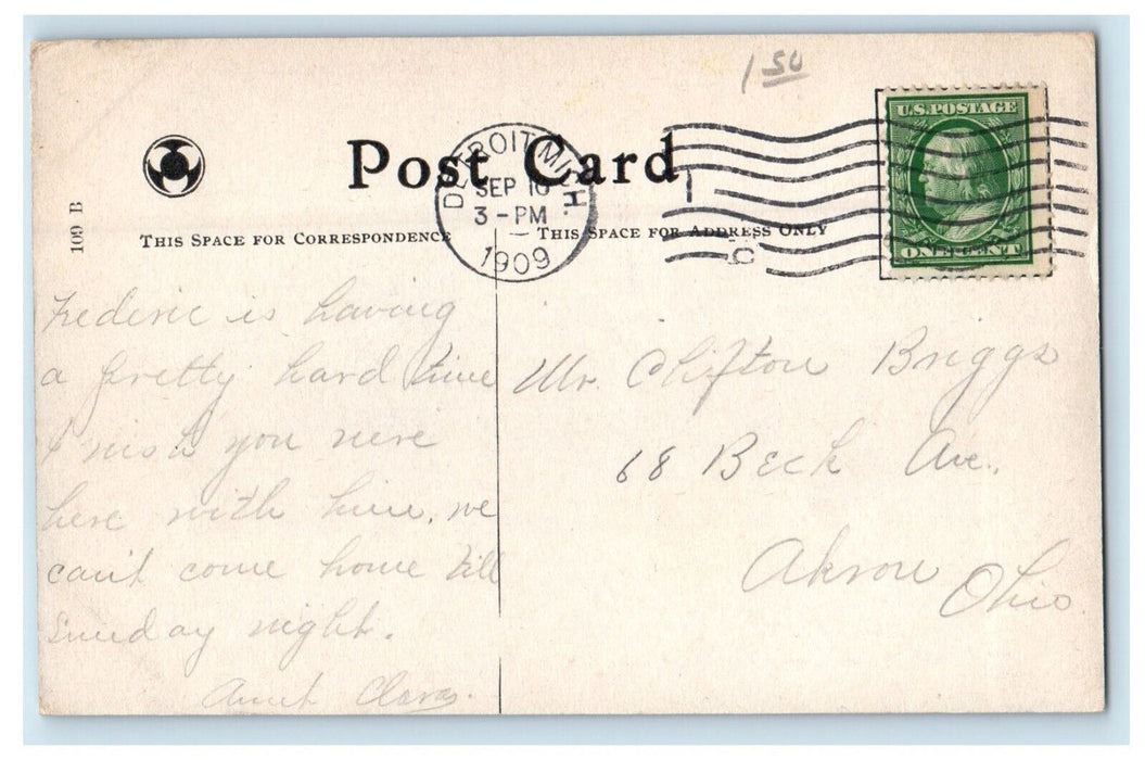 1909 Lake Clark's Park, Detroit Michigan MI Antique Posted Postcard