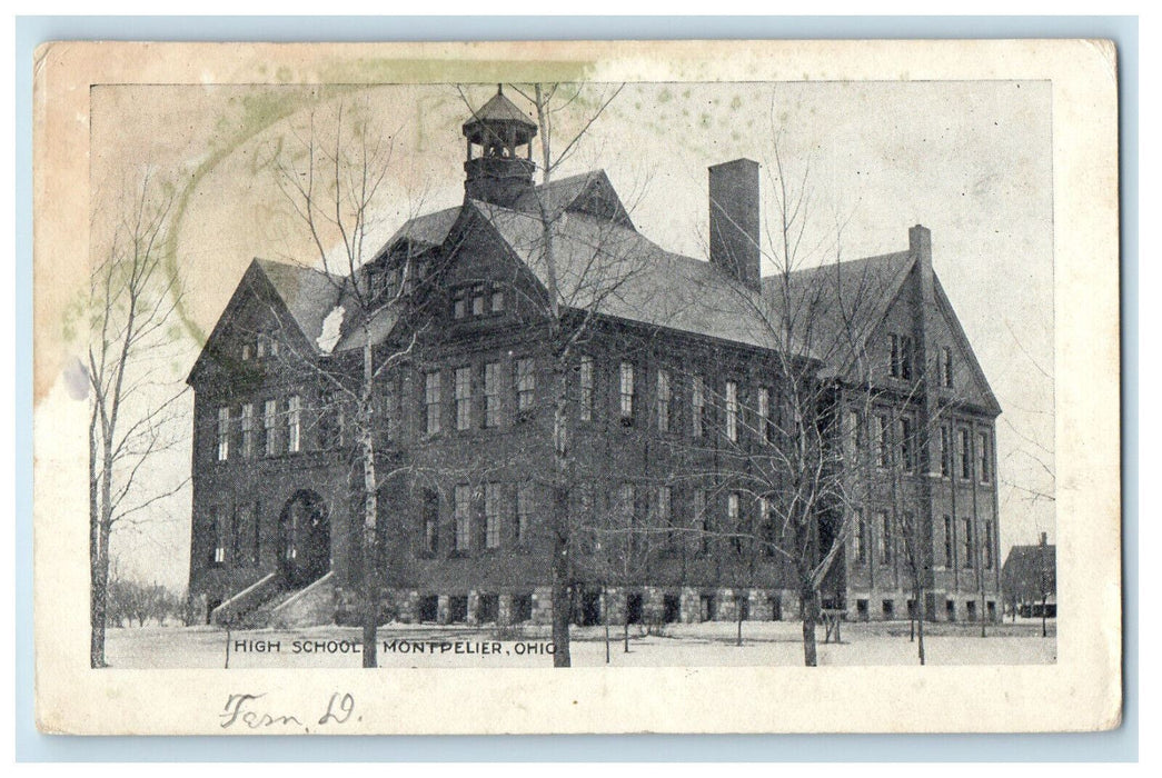 1908 View of High School Montpelier Ohio OH Posted Antique Postcard