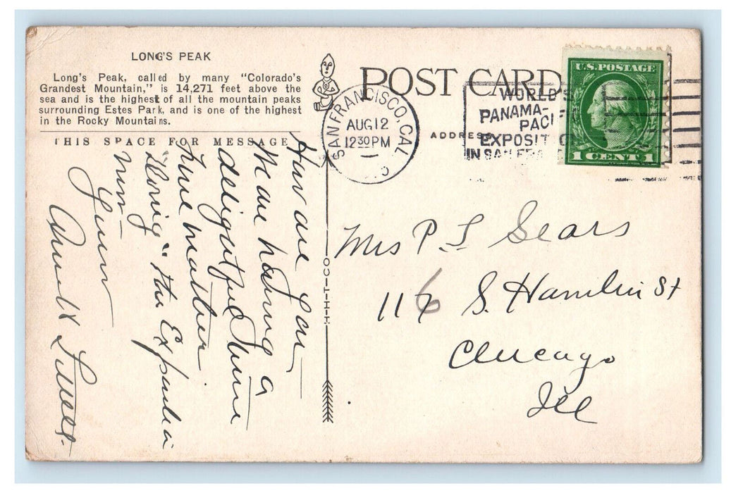 c1910 Rocky Mountain National Park Longs Peak Estes Park Colorado CO Postcard