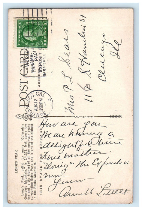 c1910 Rocky Mountain National Park Longs Peak Estes Park Colorado CO Postcard