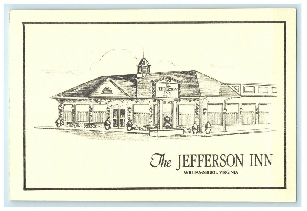 1956 The Jefferson Inn, Williamsburg Virginia Unposted Advertising Postcard