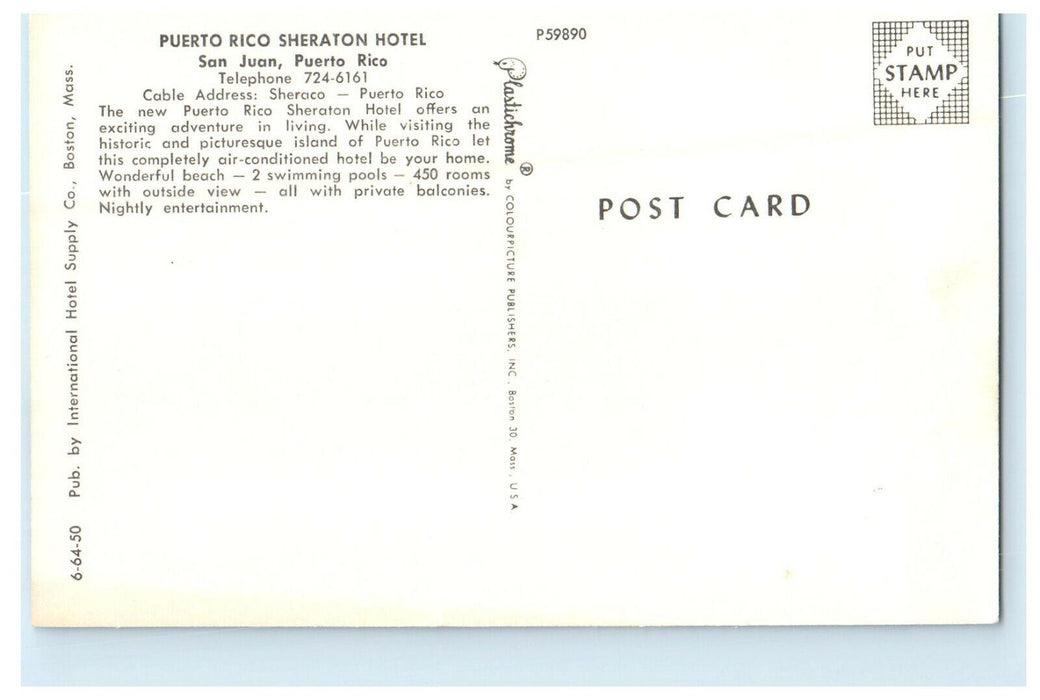 c1960 Puerto Rico Sheraton Hotel San Juan Puerto Rico Foreign Postcard