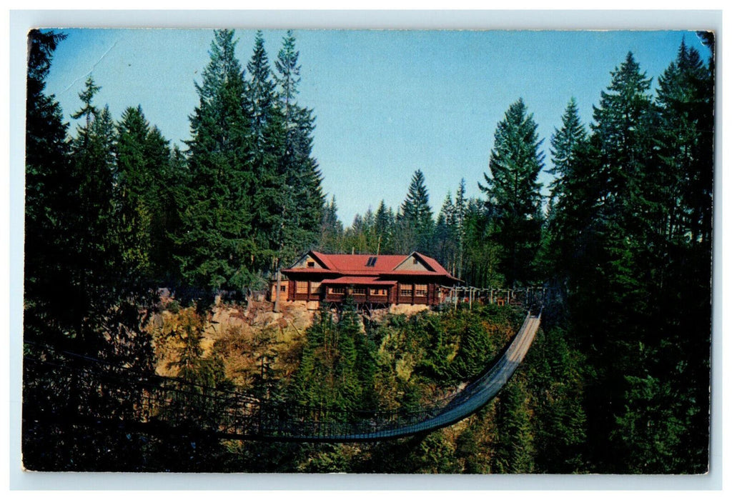 c1950 Capilano Suspension Bridge and Trading Post Vancouver Canada Postcard