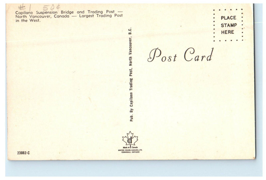 c1950 Capilano Suspension Bridge and Trading Post Vancouver Canada Postcard
