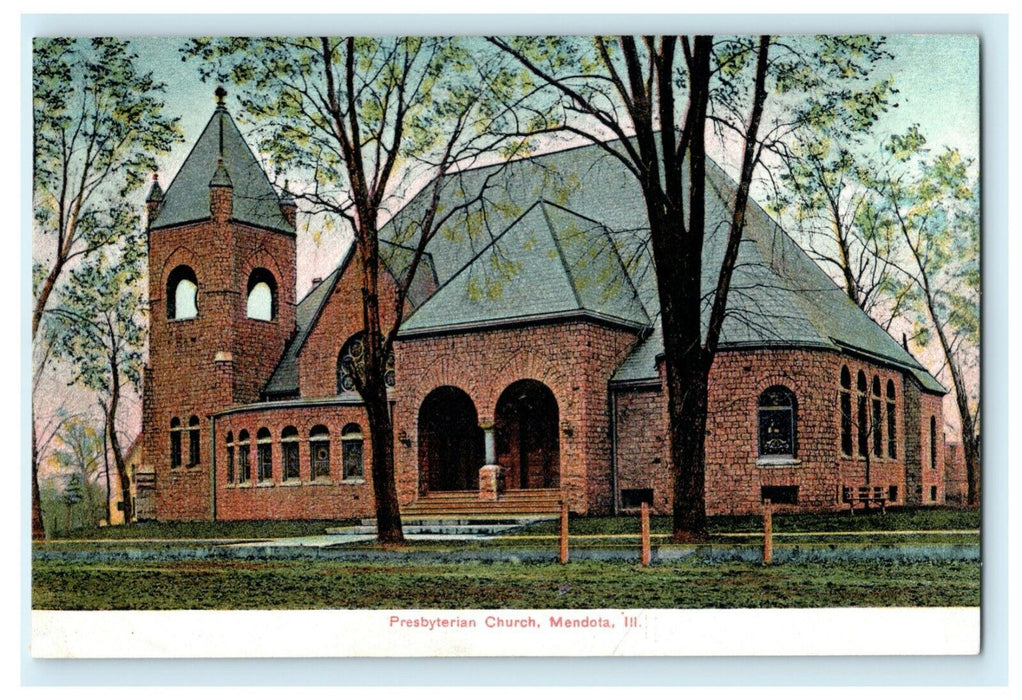 Presbyterian Church Mendota Illinois c1915 Vintage Antique Postcard
