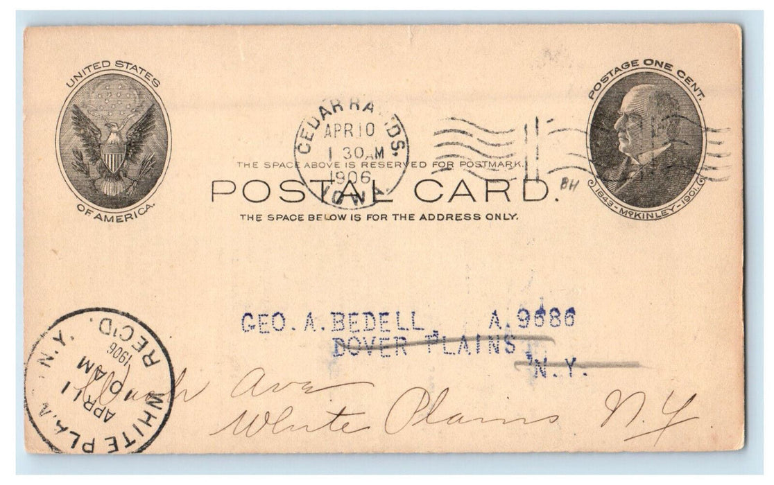 1906 Mutual Benefit Department Cedar Rapids Iowa IA White Plains NY Postcard