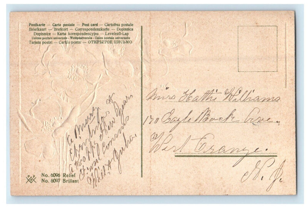 c1910's Greetings From Little Sioux Iowa IA, Flowers Glitter Embossed Postcard