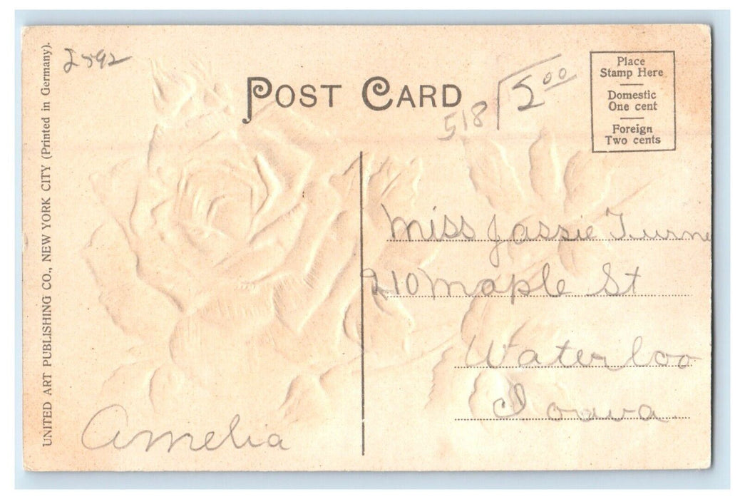 c1910's Greetings From Princeton California CA, Pink Rose Embossed Postcard
