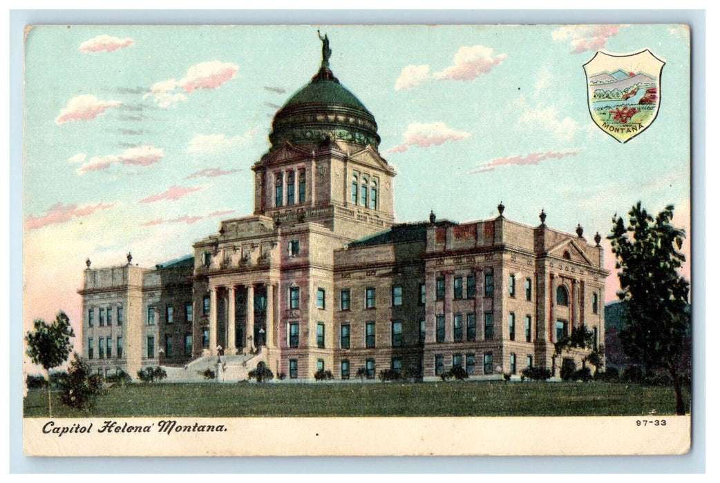 1908 Logo of Montana, Capitol, Helena Montana MT Posted Antique Postcard
