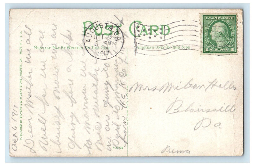 1917 Jackson Street, The White Way Augusta Georgia GA Posted Antique Postcard