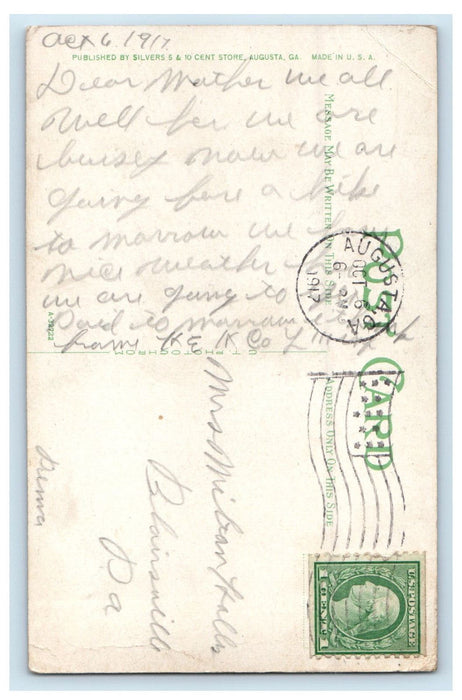 1917 Jackson Street, The White Way Augusta Georgia GA Posted Antique Postcard