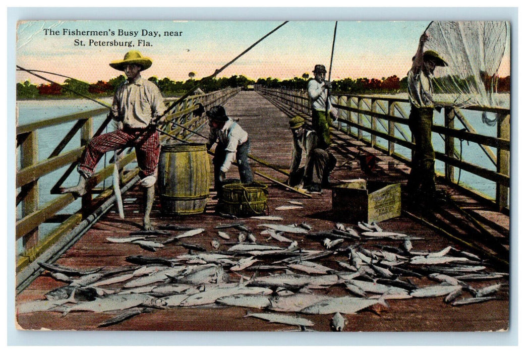 1916 The Fisherman's Busy Day, St. Petersburg FL Posted Antique Postcard