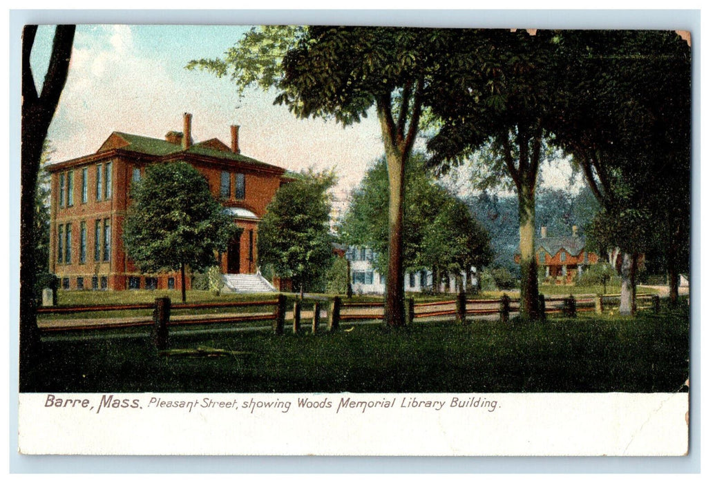 1909 Pleasant Street, Woods Memorial Library, Barre Massachusetts MA Postcard