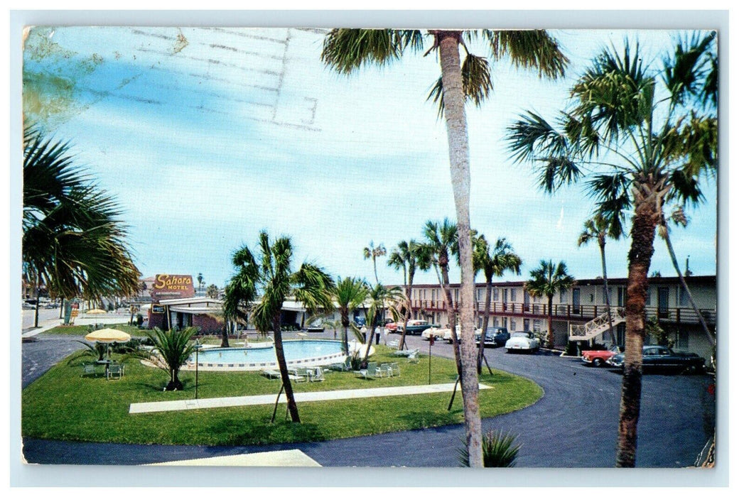 1957 Sahara Motel Swimming Pool Shuffleboard Daytona Beach Florida FL Postcard