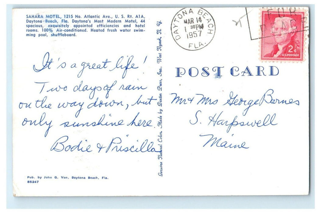 1957 Sahara Motel Swimming Pool Shuffleboard Daytona Beach Florida FL Postcard
