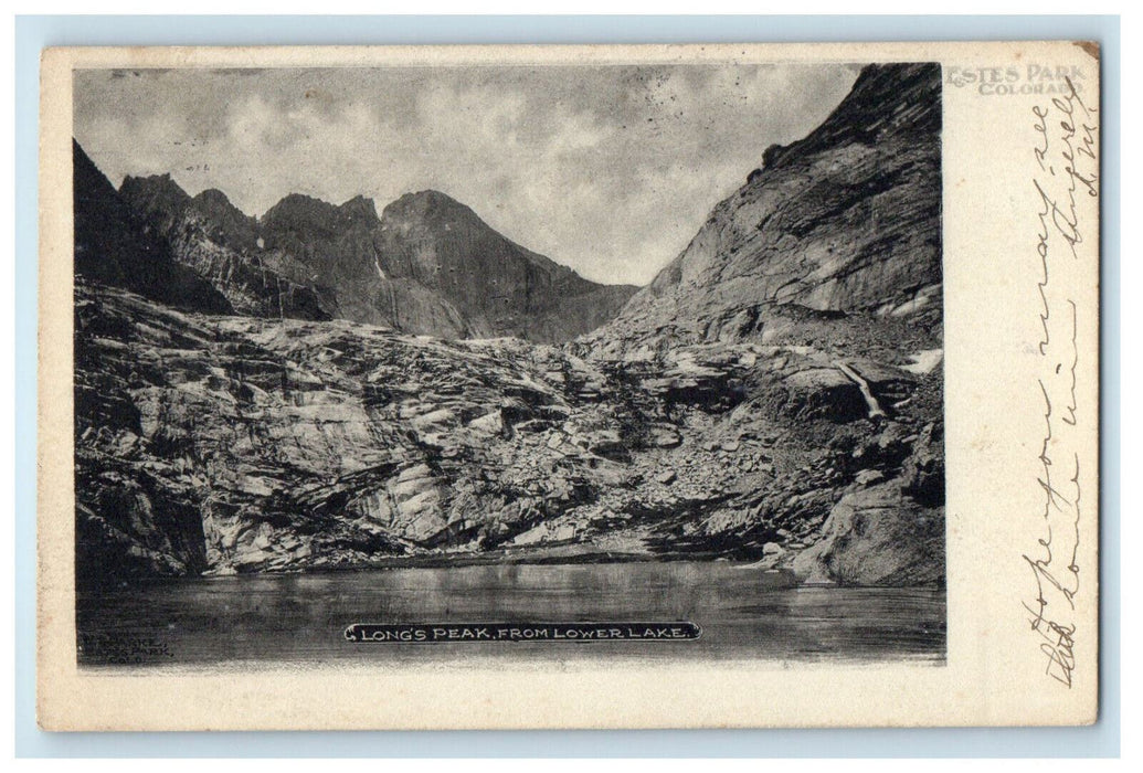 1906 View of Long's Peak from Lower Lake Estes Park Colorado CO Postcard